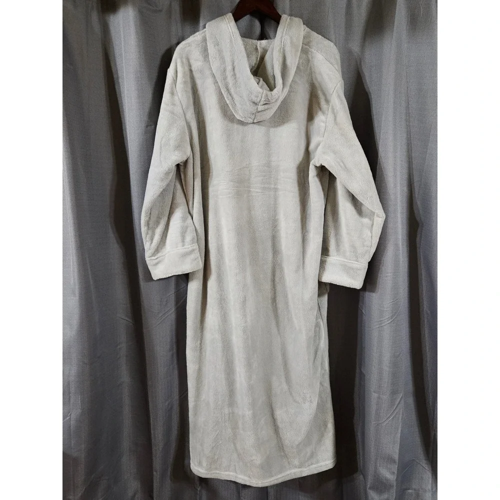 Alexander Del Rossa Mens XL Grey Plush Fleece Full Zip Hooded Robe Loungewear